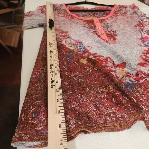 Rebecca Malone Blouse Womens Medium Floral Print Henley Neckline - Picture 3 of 13